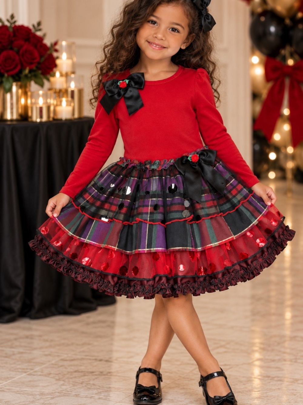 Bonnie Jean Girls Size 6 Red Plaid Tulle Christmas Holiday Dress